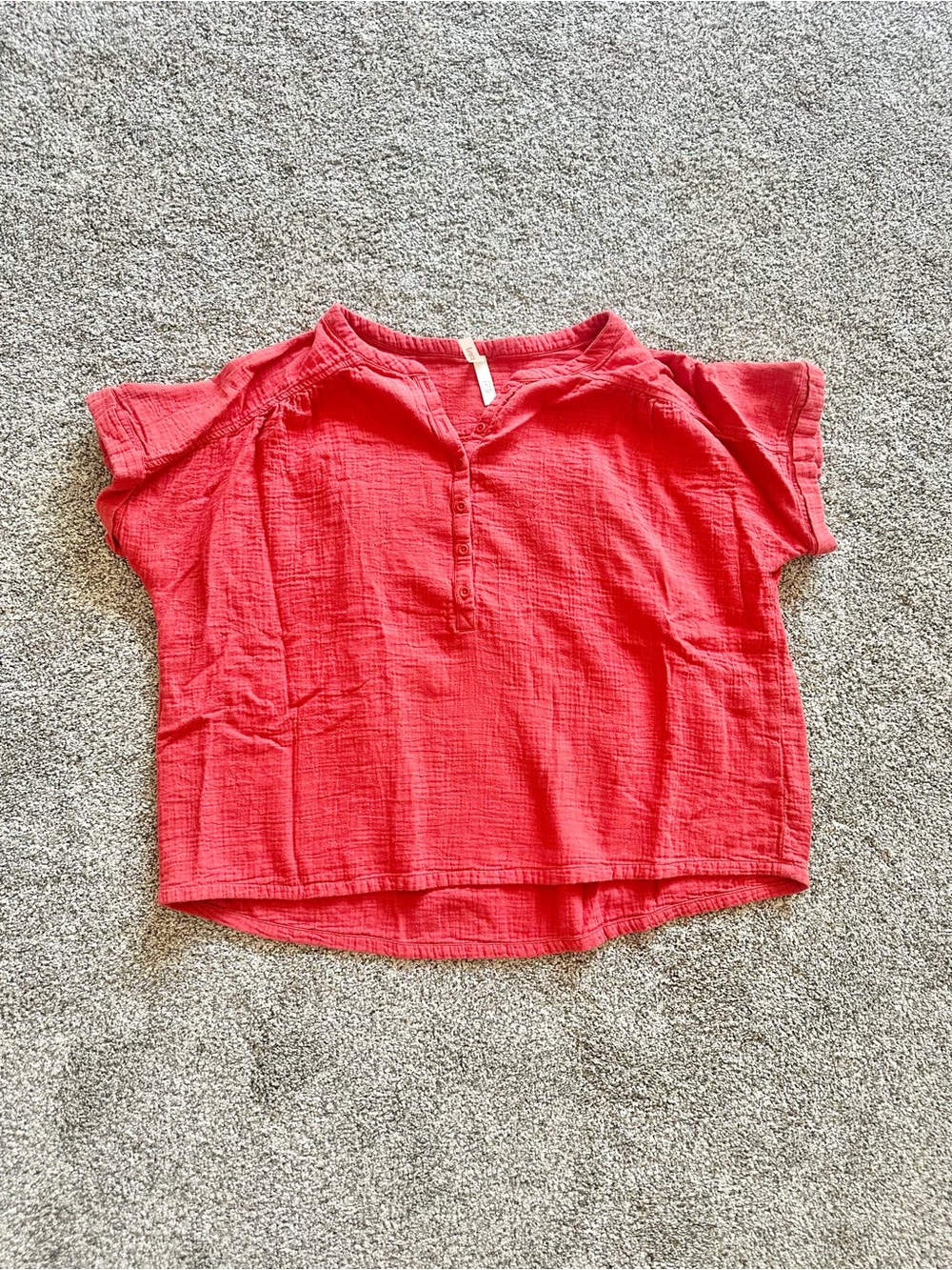 ✨ PACT Organic Cotton Coral Button-Front Short Sleeve Top Women’s Large ✨